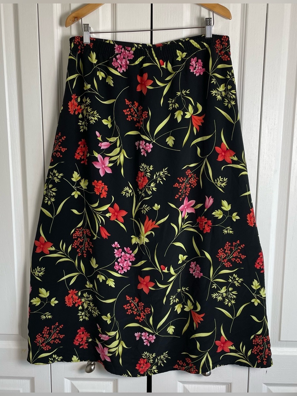 Jaclyn Smith Floral Maxi Skirt Women’s XL Black Colorful VTG 90s Pull On Elastic - Picture 7 of 13